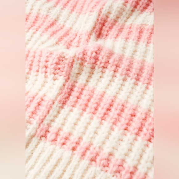 Mango Sweater Pink/white stripes Chunky Cable Size Large Soft Warm Women - Picture 8 of 10